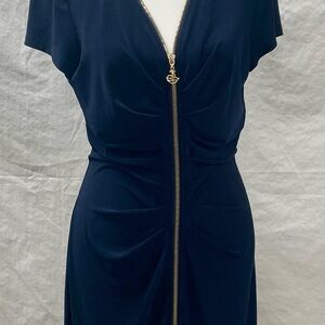 Joseph Ribkoff Navy Dress with Gold Accent